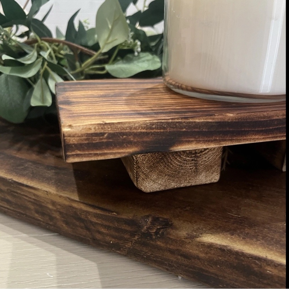 Reclaimed Wood Pedestal Tray Rustic Handmade - Picture 2 of 8